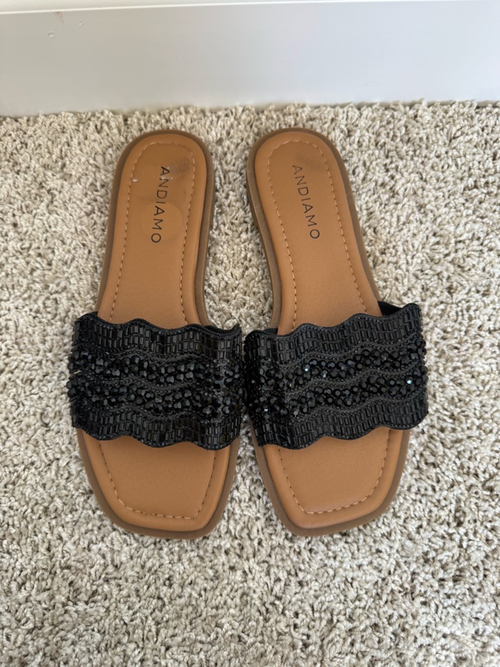 Andiamo Black Beaded Slide Sandals